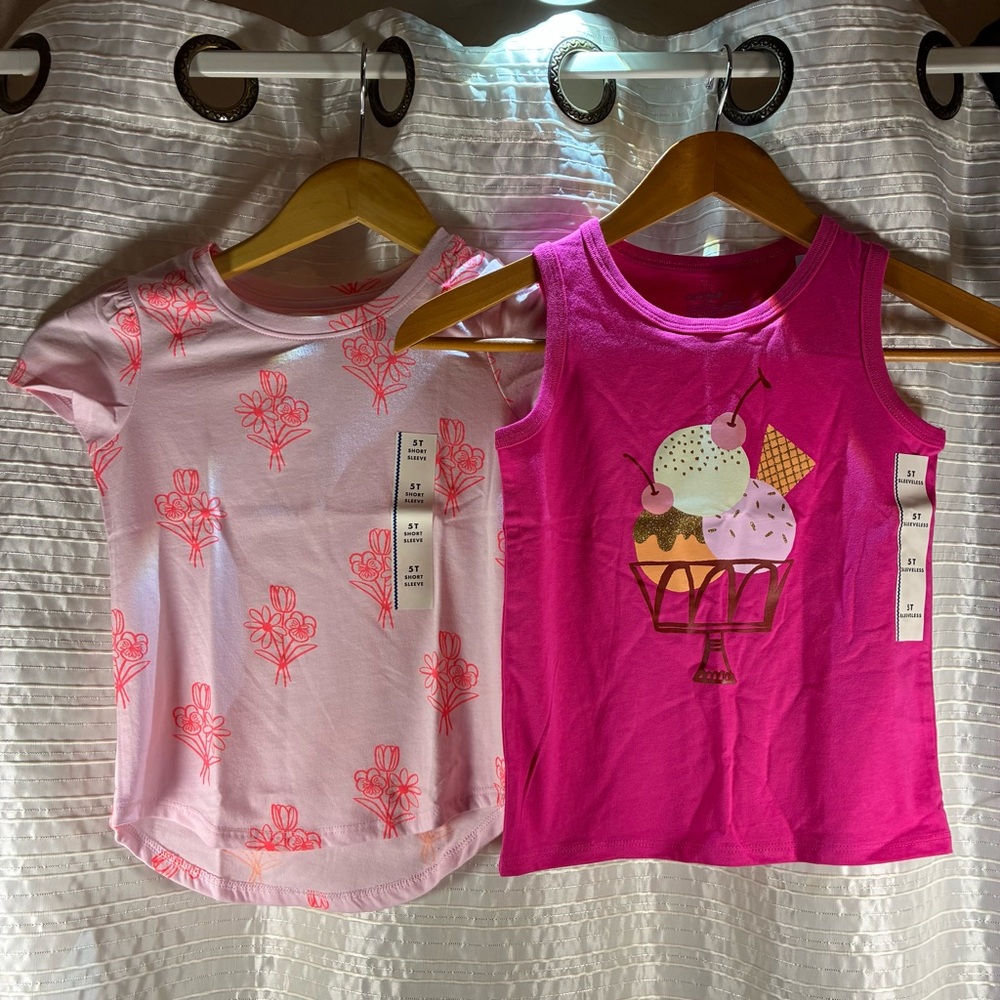 Cat & Jack Pink Floral Tee and Fuchsia Ice Cream Tank Set